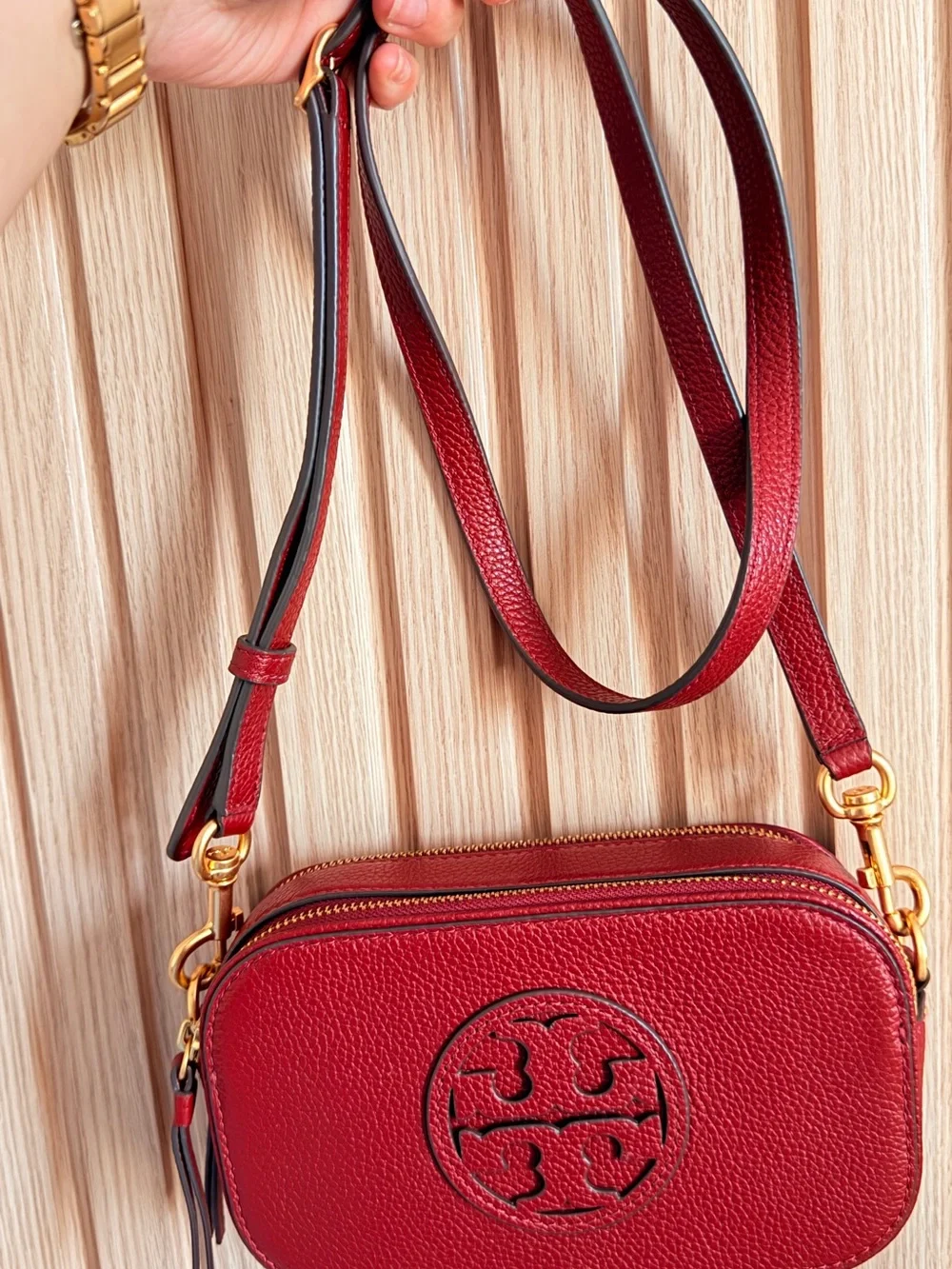 Tory Burch Red Pebbled Leather Mini Crossbody